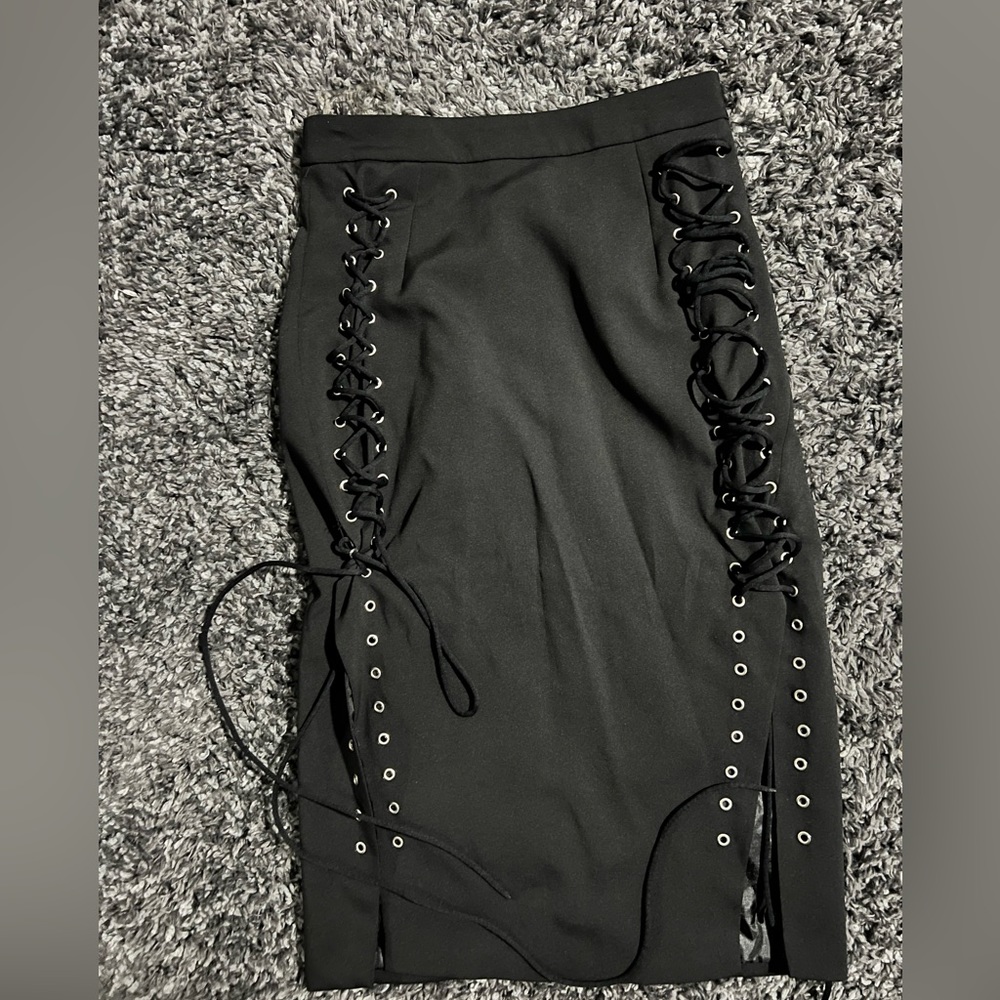 Black midi skirt with 2 tie up splits on thighs